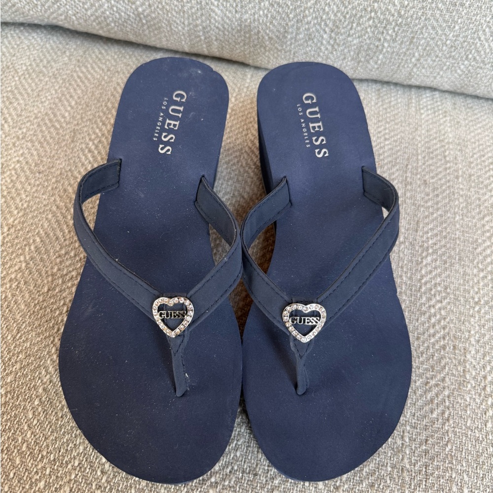 GUESS Women's Dark Blue Sandals with Heart Accent